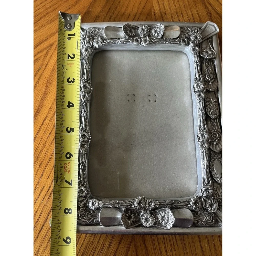 Vintage Ornate Picture Photo Frame Silver Metal Flatware Spoon Ends Handles 5x7